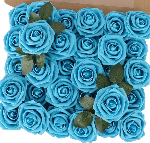 Vista 8 de MACTING 30 PCS Flores Artificiales Rosas Negras y Blancas Flores Falsas con Tallo Rosas de Espuma de Tacto Real para Boda Bola de Besos Ramillete