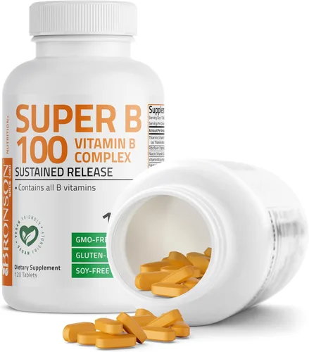 Vista 6 de Bronson Super B100 Complejo de Vitamina B de liberación sostenida contiene todas las vitaminas B (vitamina B1, B2, B3, B6, B9 - ácido fólico, B12)