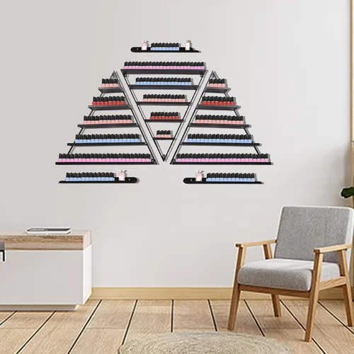 Vista 5 de Estante de almacenamiento de esmalte de uñas de metal para montar en pared, organizador de esmalte de uñas triangular de 5 niveles, soporte