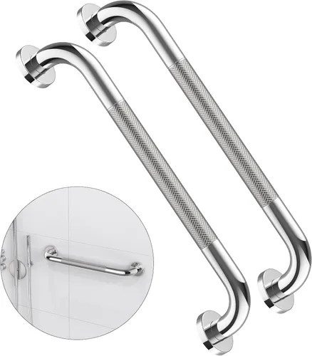 Vista 32 de Barra de agarre para ducha negra de 12 pulgadas con agarre de goma antideslizante, ZUEXT Barra de agarre para baño de acero inoxidable, Barra