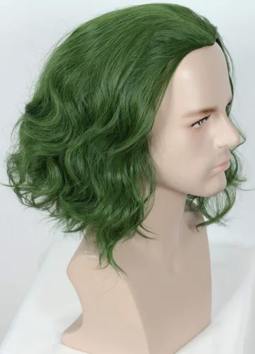 Vista 3 de Linfairy Peluca corta de payaso verde para Halloween, cosplay, peluca rizada