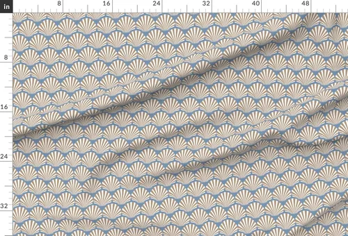 Vista 2 de Spoonflower Tela - Conchas Azul Preppy Art Deco Arena Blanca Costera Playa Náutica Impreso en Tela de Gasa Cuarto Grasa - Costura Ropa de Moda