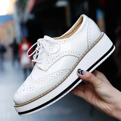 Vista 6 de DADAWEN - Zapatos con cintas tipo Oxford, con plataforma, para mujer, punta cuadrada