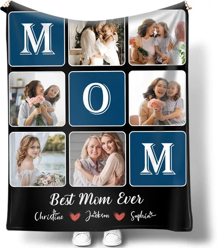 Vista 8 de Mantas personalizadas con fotos para mujeres y hombres, regalos de cumpleaños conmemorativos, manta personalizada de franela suave con mis propias