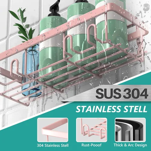 Vista 5 de Cusbus Organizador de ducha, paquete de 3, estantes adhesivos sin rastros, estantes sin rastros de perforación, estante de baño de acero inoxidable