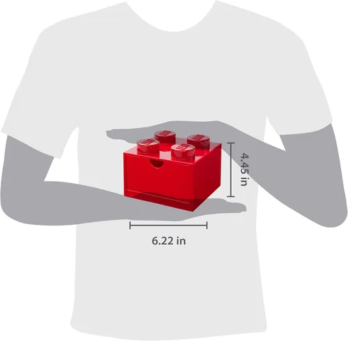 Vista 3 de Room Copenhagen LEGO Storage Brick 4 Cajón de Escritorio, Caja de Almacenamiento de Sobremesa Apilable de 4 Espigas, 6.2 x 6.2 x 4.4 pulgadas, Rojo