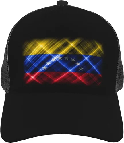 Vista 3 de Gorra de béisbol de malla personalizada con bandera de Venezuela, gorra de camionero de tela de sarga de poliéster, elegante protector solar