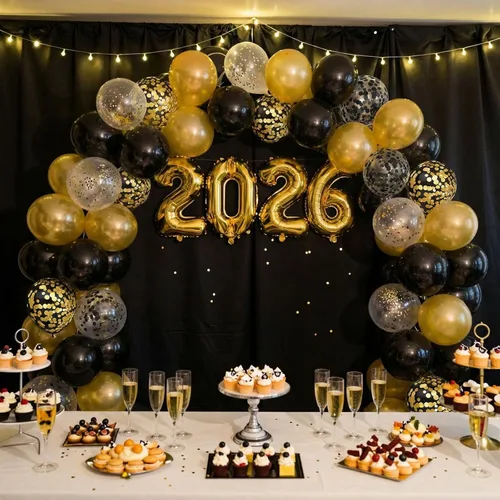 Vista 7 de Hiquaty Globos negros y dorados, 60 globos negros, globos dorados de 12 pulgadas, globos de confeti negro y dorado con cinta dorada para decoración