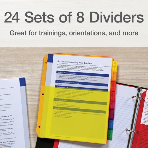 Vista 5 de Oxford Separadores de plástico con 2 bolsillos, separadores de pestañas de corte de 8 pestañas de 1/8, pestañas multicolor grandes, tamaño carta, 24