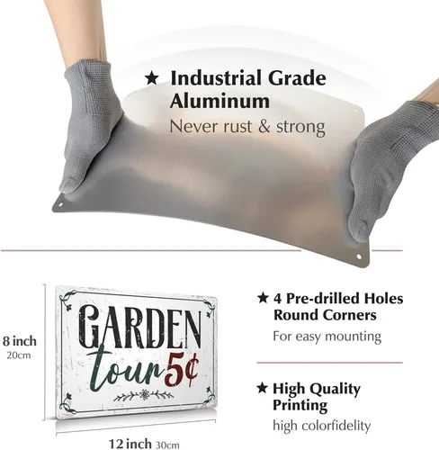 Vista 4 de Letrero de metal divertido para decoración de jardín, 12 x 8 pulgadas, letreros exteriores, regalos para jardinero, amante de las plantas