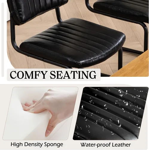 Vista 4 de Juego de 2 sillas de comedor voladizas, sillas de comedor modernas de mediados de siglo con patas de metal negro, sillas de cocina tapizadas