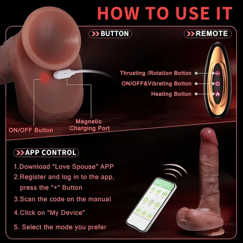 Vista 6 de Consolador de empuje realista juguete sexual - Consoladores sexuales con aplicación y control remoto con 5 modos de empuje y 10 modos de vibración