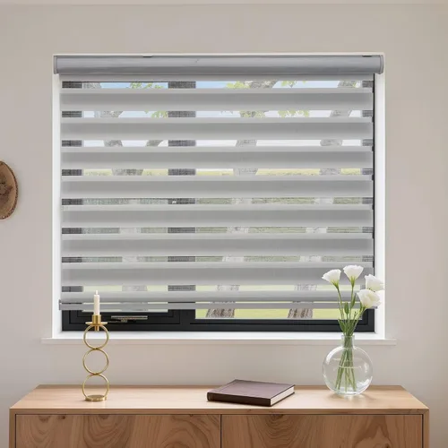 Vista 2 de MYshade Persianas Cebra sin Cordón con Función de Parada Libre - Doble Capa de Filtrado de Luz y Privacidad con Cortinas Translúcidas para Día y Gris