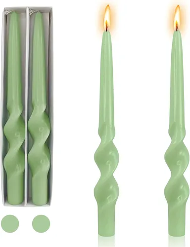 Vista 10 de Candelabros en espiral verde y velas cónicas verdes - Gedengni 7.5 pulgadas Velas cónicas cortas y encantadoras con diseño retorcido, velas sin