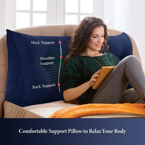 Vista 2 de Cojín triangular Vercart para cama y sofá en forma de cuña, para apoyar la espalda, para leer, soporte lumbar, con funda removible.