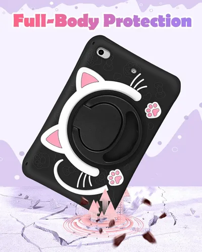 Vista 6 de Wazzasoft Funda para iPad Mini 1/2/3 de 7.9 pulgadas para niñas, linda cubierta de gato negro kawaii, dibujos animados femeninos de gatito