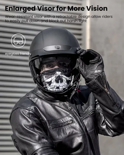 Vista 5 de ILM Medio casco de fibra de vidrio para motocicleta con visera para motocicleta, crucero, ciclomotor, scooter DOT modelo A213