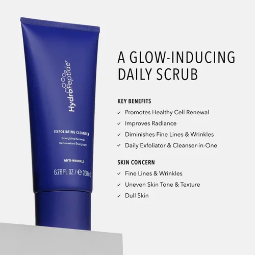 Vista 2 de HydroPeptide Limpiador exfoliante, renovación energizante. Exfoliación suave y lavado facial con péptidos que promueven el colágeno, 6.76 onzas