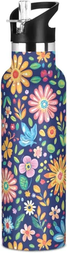 Vista 14 de Flowers Vacuum Insulated Sports Water Bottle Keeps Hot and Cold with Straw Leakproof BPA Free for Gym Sports 08