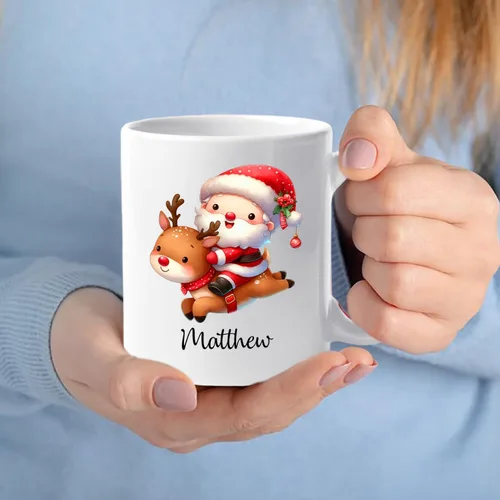 Vista 6 de Taza de café de Papá Noel con nombre personalizado – Taza de Papá Noel personalizada, 11 onzas y 15 onzas, bonita taza de cerámica blanca regalo