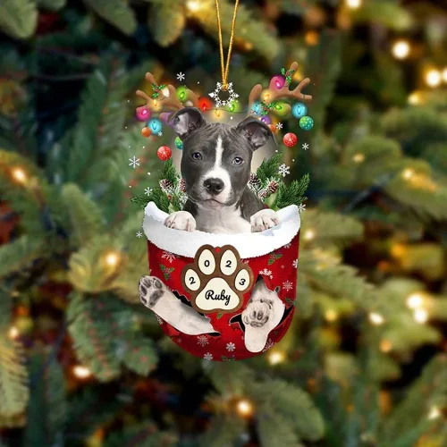 Vista 138 de Adornos personalizados de Pug cervatillo – Decoración personalizada para árbol de Navidad con patas de bolsillo de nieve