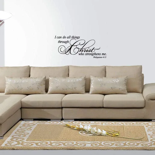 Vista 3 de Calcomanía de pared con texto en inglés "I can do All Things Through Christ who Strengthens me, Philippians 4:13", vinilo con citas cristianas