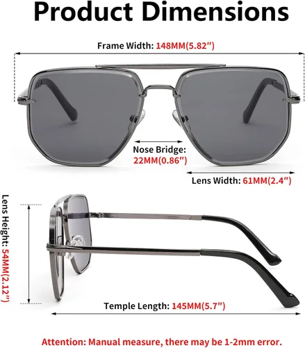 Vista 4 de FEISEDY Gafas de sol de aviador cuadradas para mujeres y hombres, lentes degradadas, lentes retro, pequeñas pantallas de metal B2953