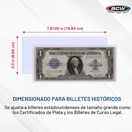 Vista 3 de BCW Soporte grande para billetes de moneda, paquete de 25, PVC rígido transparente, protección de calidad de archivo para monedas coleccionables