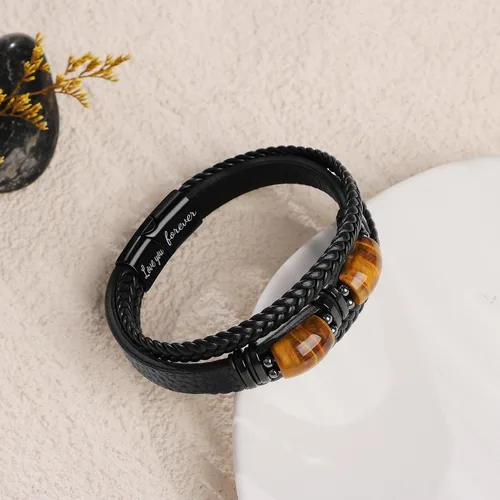 Vista 5 de JoycuFF Pulseras de cuero trenzado marrón para hombre, regalos para papá, novio, marido, hijo, nieto, hermano, para siempre, para el día del padre