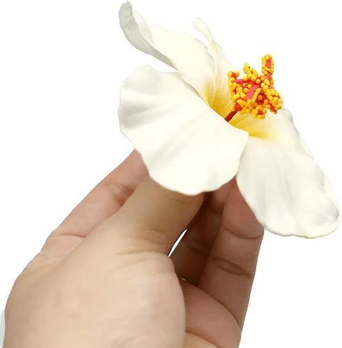 Vista 7 de Marsrut 10 flores de hibisco Hawaii fiesta de verano DIY decoraciones de flores artificiales Hula niñas favor de la decoración del cabello flor