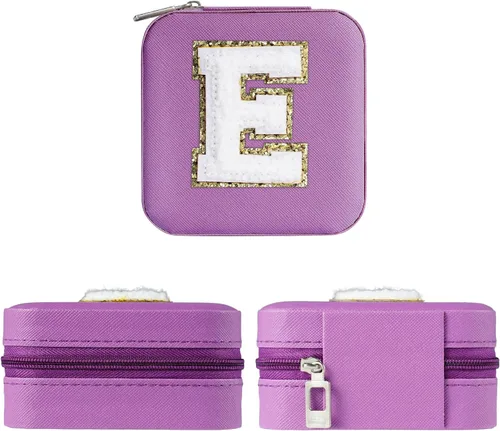 Vista 3 de Joyero pequeño para niñas, joyero con inicial de viaje para niñas Caja organizadora de joyas pequeña Joyero de viaje organizador de joyero Mini
