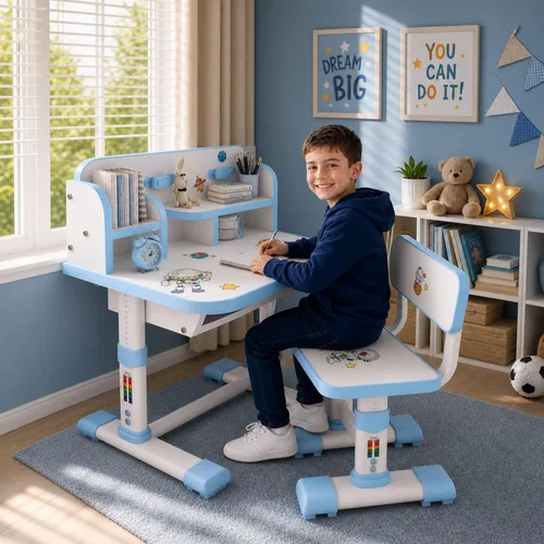 Vista 12 de HEVIRGO Kids Desk and Chair Set – Height Adjustable Blue Study Table
