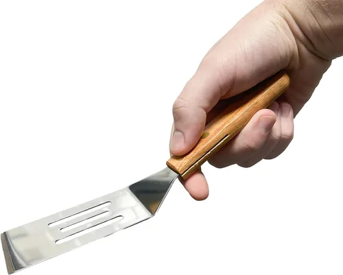 Vista 4 de Chef Craft Espátula para galletas con mango de madera ranurado de acero inoxidable, 8 pulgadas de largo, natural