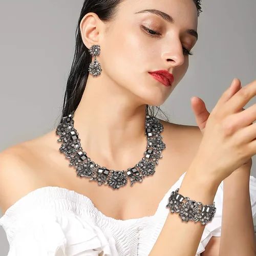 Vista 2 de Flyonce Juego de collar grande y grueso para mujer, joyería de disfraz de moda, estilo vintage