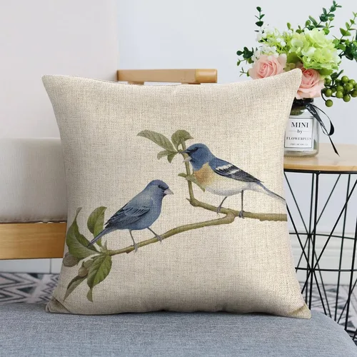 Vista 7 de Fundas de almohada decorativas de lino con diseño de pájaro en acuarela de 18 x 18 pulgadas para sofá, dormitorio, sala de estar y automóvil