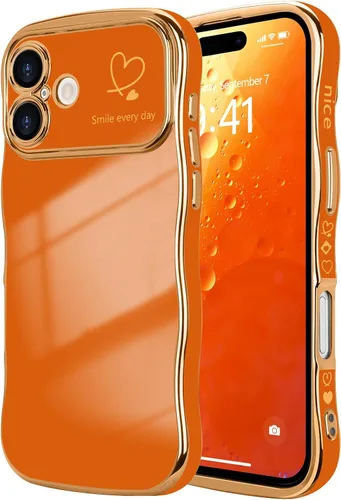 Vista 30 de LCHULLE - Funda para iPhone Air, linda para mujeres y niñas, con forma de onda, color azul bebé Luxury Plating Curly Wavy Frame with Love Heart