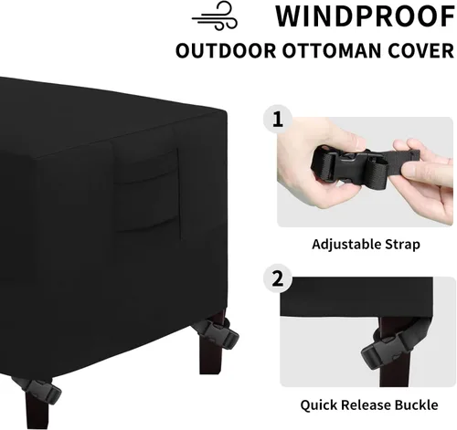 Vista 3 de Easy-Going Funda otomana para exteriores, funda impermeable para otomana de patio, funda resistente para muebles de exterior con asas acolchadas