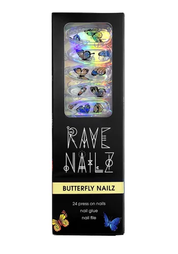 Vista 2 de Kit de Uñas Postizas con Mariposas Multicolor