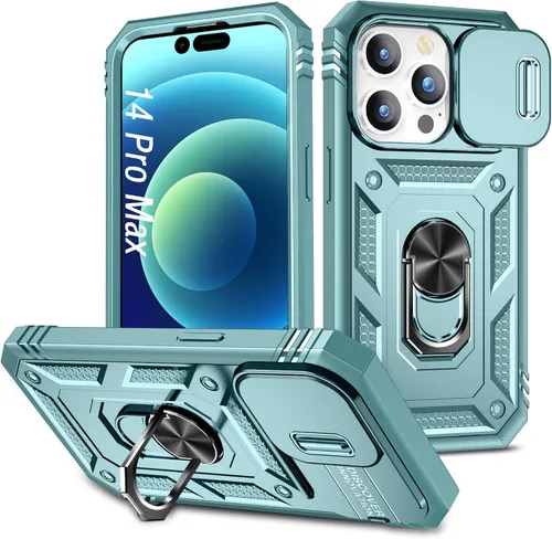 Vista 7 de Funda para iPhone 14, a prueba de golpes, resistente a los impactos, con lente deslizante protectora para iPhone 14 (6.1 pulgadas) (azul)