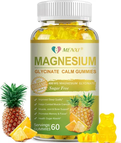 Vista 9 de Gomitas de magnesio de 600 mg por porción: glicinato de magnesio 400 mg y malato de magnesio 200 mg, suplemento de magnesio y potasio sin azúcar