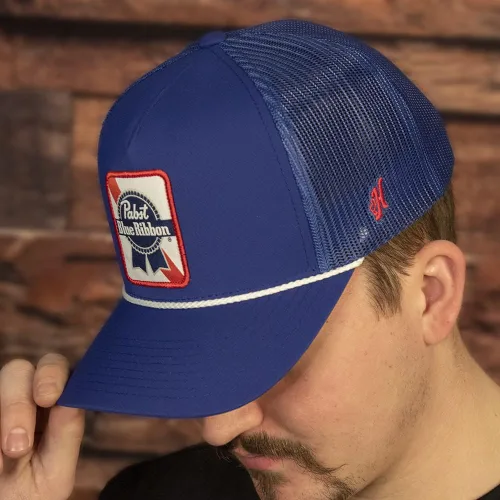 Vista 5 de HOOEY Gorra de camionero ajustable con cierre de malla y espalda de malla con licencia oficial de Pabst Blue Ribbon