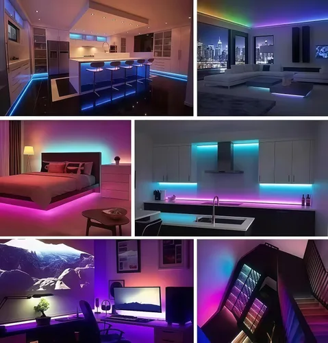 Vista 8 de NBBUFF Tira de luces LED RGB inteligentes de 32.8 pies, control a través de aplicación o control remoto, cuenta con funciones de sincronización