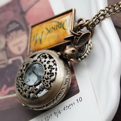 Vista 5 de Vintage Drink Me - Reloj de bolsillo con collar de cuarzo Alicia en el país de las maravillas