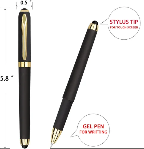 Vista 2 de Bolígrafo de tinta de gel, 18 unidades, punta extrafina de 0.015 in, lápiz capacitivo 2 en 1, tinta negra, escritura suave para oficina, negocios