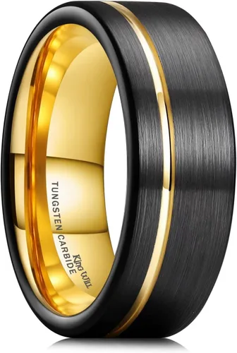 Vista 116 de King Will Anillo de boda de carburo de tungsteno para hombre con diseño de ranura, 6/7/0.315 in de ancho, acabado cepillado/pulido para hombre