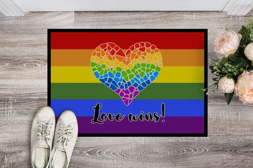 Vista 2 de Caroline's Treasures CK8017MAT - Felpudo de 18 x 27 pulgadas, diseño de orgullo gay, diseño de corazón con mosaico, para interiores y exteriores