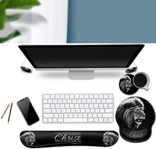 Vista 2 de Alfombrilla ergonómica para mouse con soporte de muñeca de gel y reposamuñecas de teclado de espuma viscoelástica, para videojuegos, oficina