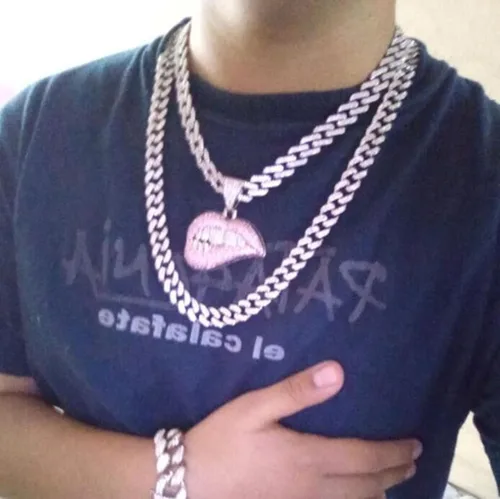 Vista 6 de Collar con colgante Ice Out, collar de cadena cubana de Miami, cadena colgante de oroplata para hombres, niños y mujeres, joyería de estilo hip-hop