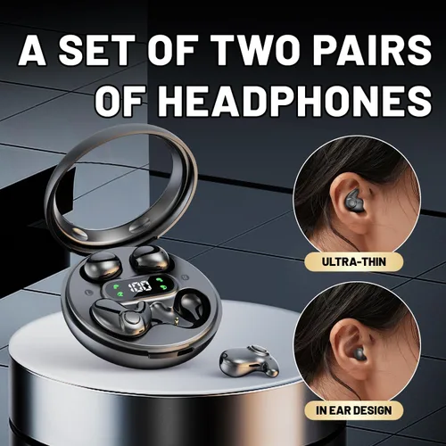 Vista 4 de Dos pares de mini auriculares Bluetooth invisibles, cómodos auriculares inalámbricos para dormir, con micrófono, auriculares impermeables IPX5