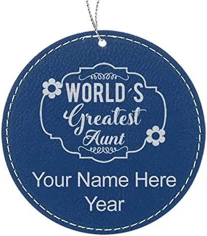 Vista 5 de LaserGram Personalized Christmas Ornament, World's Greatest Aunt, Faux Leather, Custom Laser Engraved Gift Idea (Round Shape, Black with Gold)
